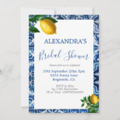 ブライダルシャワーレモンズブルーホワイトトスカーナタイル 招待状 (正面)