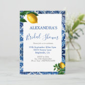 ブライダルシャワーレモンズブルーホワイトトスカーナタイル 招待状 (スタンド正面)