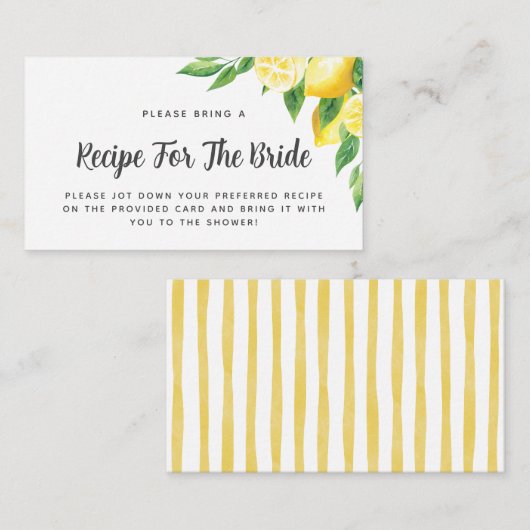 ブライダルシャワーレモンテーマレシピリクエストカード エンクロージャーカード (正面/裏面)