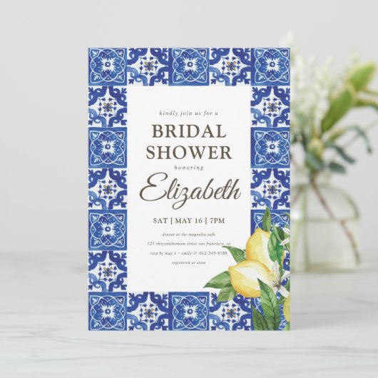 ブライダルシャワーレモンブロージブルー地中海の 招待状 (スタンド正面)