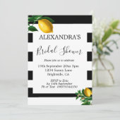 ブライダルシャワーレモン白黒ストライプエレガント 招待状 (スタンド正面)