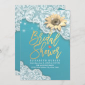 ブライダルシャワーレースヒマワリひもライトティファニー 招待状 (正面/裏面)