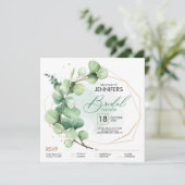 ブライダルシャワーロマンチックな緑のrsvp金ゴールド箔 招待状 (スタンド正面)