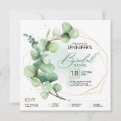 ブライダルシャワーロマンチックな緑のrsvp金ゴールド箔 招待状 (正面)