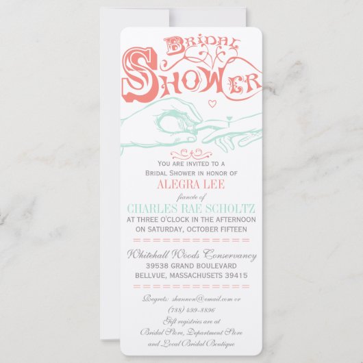 ブライダルシャワーロマンチックヴィンテージウェディングリングや輪 招待状 (正面)