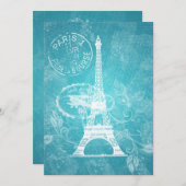 ブライダルシャワーロマンティッエレガントクパリブルー 招待状 (正面/裏面)