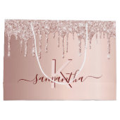 ブライダルシャワーローズゴールドグリッター ピンクのモノグラム ラージペーパーバッグ (裏面)