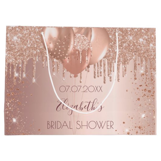 ブライダルシャワーローズゴールドブラッシュグリッター風船 ラージペーパーバッグ (裏面)