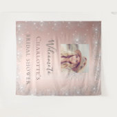 ブライダルシャワーローズゴールド写真シルバーグリッター タペストリー (正面(横))