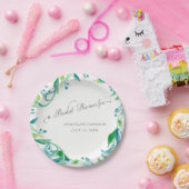 ブライダルシャワーローレルリーフリースオリーブウォーター色 ペーパープレート (パーティー)