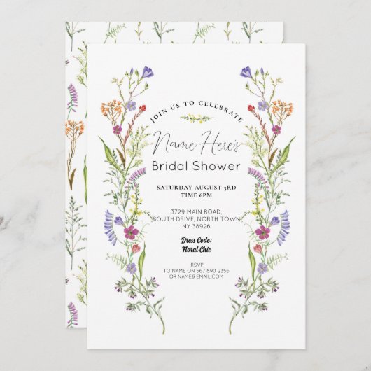 ブライダルシャワーワイルドフラワーズフローラディティ 招待状 (正面/裏面)
