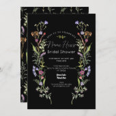ブライダルシャワーワイルドフラワーズフローラDitsy暗 招待状 (正面/裏面)
