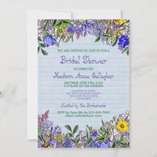 ブライダルシャワーワイルドフラワーズモノグラムヴィンテージフローラ 招待状 (裏面)