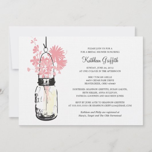 ブライダルシャワーワイルドフラワーズ&メイソンジャー 招待状 (正面)