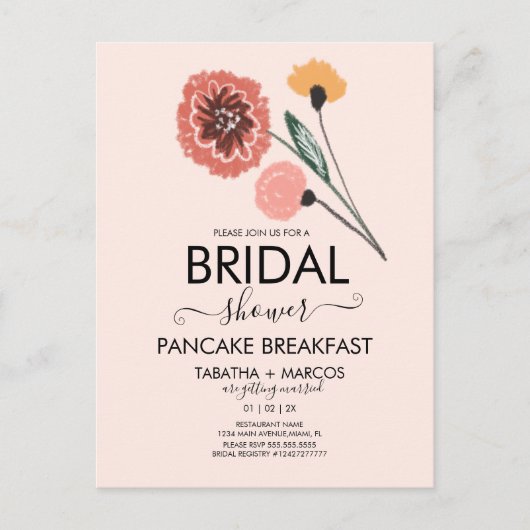 ブライダルシャワーワイルドフラワーハンドドロー・アート ポストカード (正面)