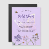 ブライダルシャワーワイルドフラワーバイオレットバタフライ マグネット招待状 (正面/裏面)