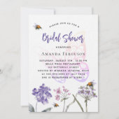 ブライダルシャワーワイルドフラワーバイオレットバタフライ 招待状 (正面)