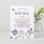 ブライダルシャワーワイルドフラワーバイオレットバタフライ 招待状 (スタンド正面)