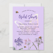 ブライダルシャワーワイルドフラワーバイオレットバタフライ 招待状 (正面)