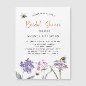 ブライダルシャワーワイルドフラワーバイオレットピンクビー贅沢 マグネット招待状 (正面)