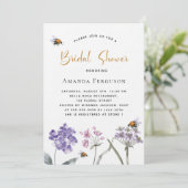 ブライダルシャワーワイルドフラワーバイオレットピンクビー贅沢 招待状 (スタンド正面)