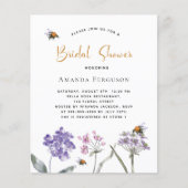 ブライダルシャワーワイルドフラワーバイオレット予算の招待 チラシ (正面)