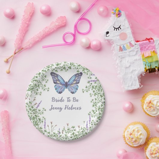 ブライダルシャワーワイルドフラワーブルーバタフライグリーン ペーパープレート (パーティー)