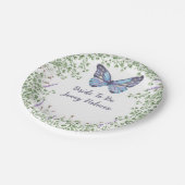 ブライダルシャワーワイルドフラワーブルーバタフライグリーン ペーパープレート (アングル)