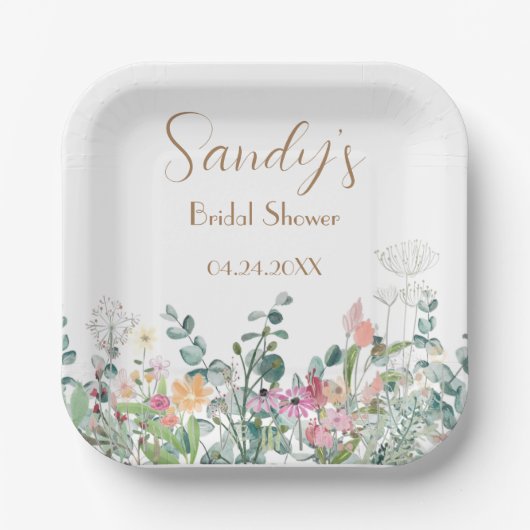 ブライダルシャワーワイルドフラワーボホフローラ紙プレート ペーパープレート (正面)