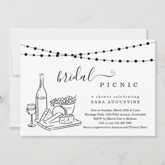 ブライダルシャワーワインテイスティングとチーズボードパーティー 招待状 (正面)