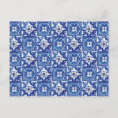 ブライダルシャワーヴィンテージの葉の青地中海の インビテーションポストカード (裏面)
