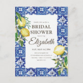 ブライダルシャワーヴィンテージの葉の青地中海の インビテーションポストカード (正面)