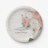 ブライダルシャワーヴィンテージイングリッシュローズブーケダマスク ペーパープレート (正面)