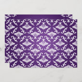 ブライダルシャワーヴィンテージエレガントダマスクパープル 招待状 (正面/裏面)