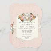 ブライダルシャワーヴィンテージエレガントフローラバラ形状 招待状 (正面/裏面)
