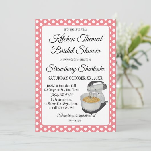 ブライダルシャワーヴィンテージキッチン水玉模様ボウズピンク (スタンド正面)