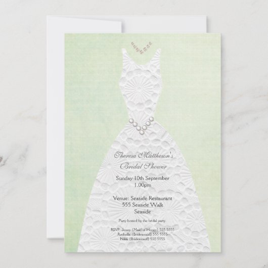 ブライダルシャワーヴィンテージグリーンホワ結婚イトズドレス 招待状 (裏面)