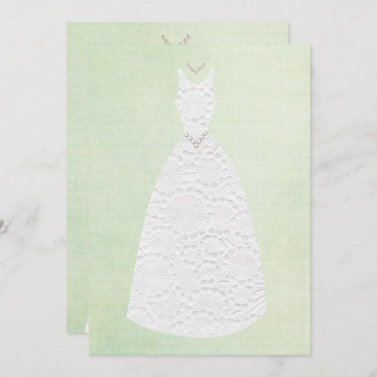 ブライダルシャワーヴィンテージグリーンホワ結婚イトズドレス 招待状 (正面/裏面)