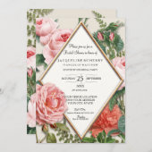 ブライダルシャワーヴィンテージバラフローラバラ金ゴールドトープ 招待状 (正面/裏面)