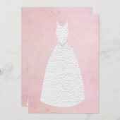ブライダルシャワーヴィンテージピンクホ結婚ワイトズドレス 招待状 (正面/裏面)