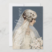 ブライダルシャワーヴィンテージブライドネイビーブルー 招待状 (正面)