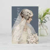 ブライダルシャワーヴィンテージブライドネイビーブルー 招待状 (スタンド正面)