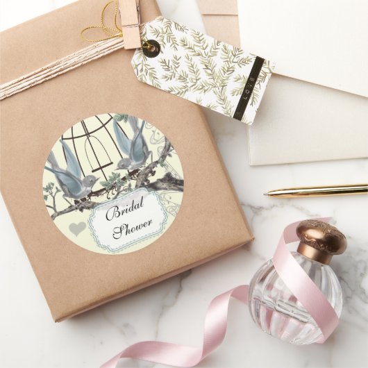 ブライダルシャワーヴィンテージブルーバ結婚ードズシール ラウンドシール (ギフト)