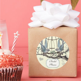 ブライダルシャワーヴィンテージブルーバ結婚ードズシール ラウンドシール