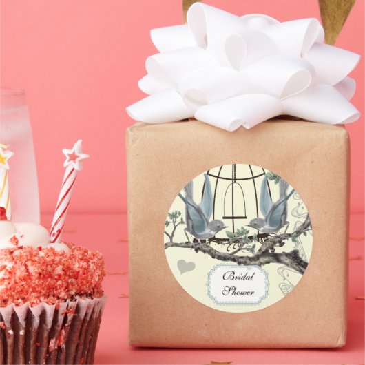 ブライダルシャワーヴィンテージブルーバ結婚ードズシール ラウンドシール (パーティー)