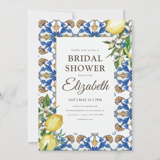 ブライダルシャワーヴィンテージレモン地中海の葉 招待状 (正面)