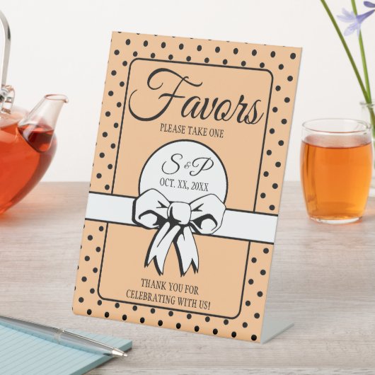 ブライダルシャワーヴィンテージ水玉模様ボウズピーチ 台座サイン (インサイチュ)