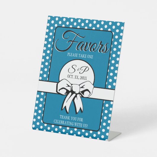 ブライダルシャワーヴィンテージ水玉模様ボウズブルー&ホワイト 台座サイン (正面)