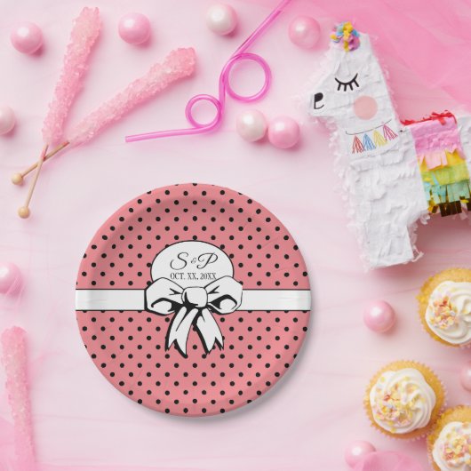 ブライダルシャワーヴィンテージ水玉模様ボウズPInk ペーパープレート (パーティー)