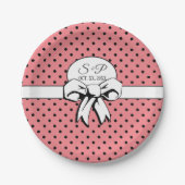 ブライダルシャワーヴィンテージ水玉模様ボウズPInk ペーパープレート (正面)